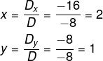 Clculo de valor de x e y para resolver sistema linear 2x2
