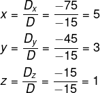 Clculo de valores de x, y e z para resolver sistema linear 3x3