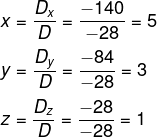 Clculo de valor de x, y e z para resolver sistema linear 3x3